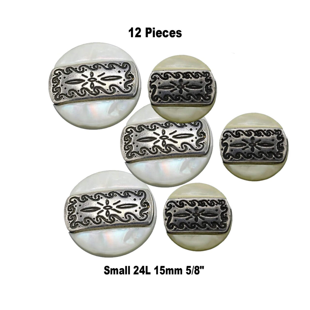 24L (15mm / 5/8") Ivory Pearl Shell Buttons Starburst Silver Center Shank Style Craft Button