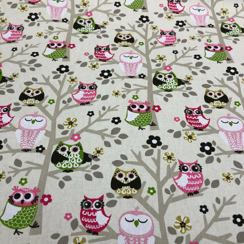 Waverly Sit'N A Tree Cotton Fabric - Beige Background, Fruit Punch Owls, 45" Width (1 Yard)