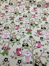 Waverly Sit'N A Tree Cotton Fabric - Beige Background, Fruit Punch Owls, 45" Width (1 Yard)
