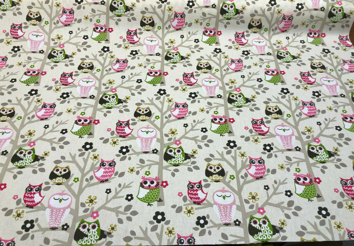Waverly Sit'N A Tree Cotton Fabric - Beige Background, Fruit Punch Owls, 45" Width (1 Yard)