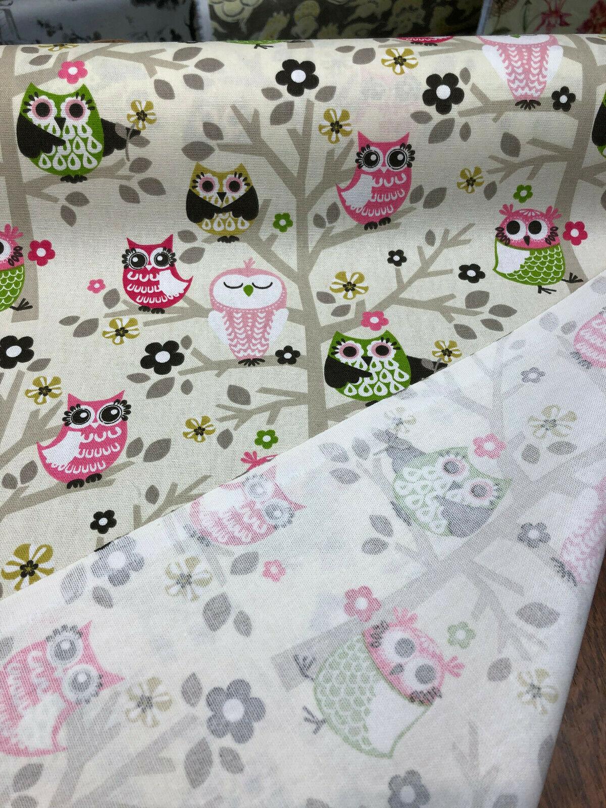 Waverly Sit'N A Tree Cotton Fabric - Beige Background, Fruit Punch Owls, 45" Width (1 Yard)