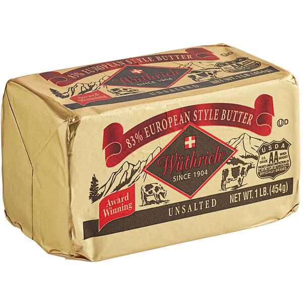 Wuthrich 1 lb. 83% Unsalted European Butter - 36/Case