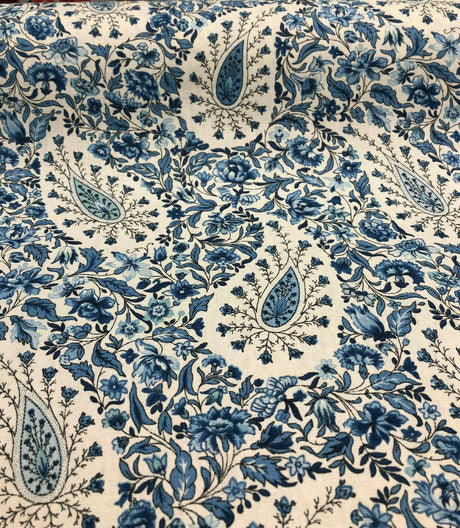 Paisley Verveine Bluejay 100 Percent Cotton Fabric - Blue/White Paisley, 54" Width (1 Yard)
