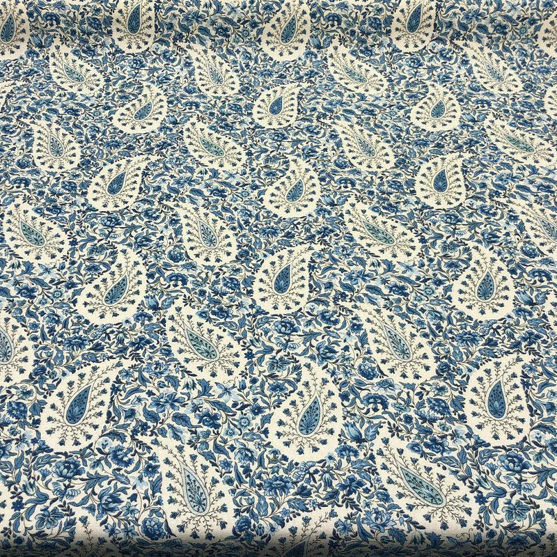 Paisley Verveine Bluejay 100 Percent Cotton Fabric - Blue/White Paisley, 54" Width (1 Yard)