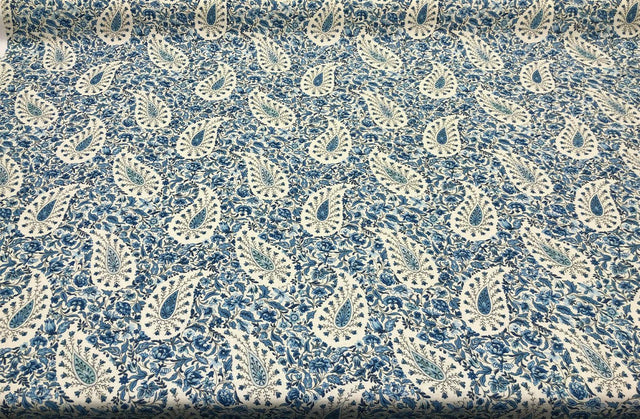 Paisley Verveine Bluejay 100 Percent Cotton Fabric - Blue/White Paisley, 54" Width (1 Yard)