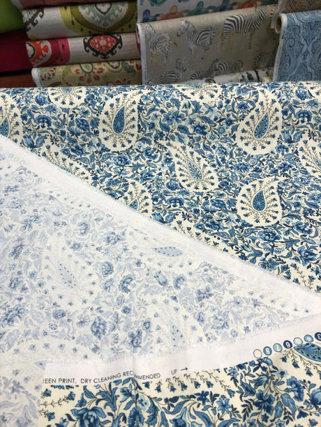 Paisley Verveine Bluejay 100 Percent Cotton Fabric - Blue/White Paisley, 54" Width (1 Yard)