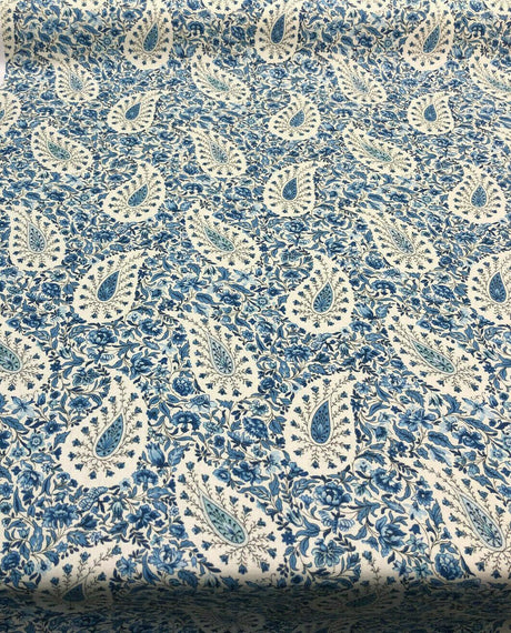 Paisley Verveine Bluejay 100 Percent Cotton Fabric - Blue/White Paisley, 54" Width (1 Yard)