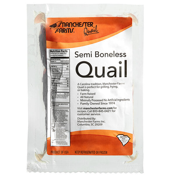Manchester Farms 4.5 oz. Fresh Semi Boneless Quail - 24/Case