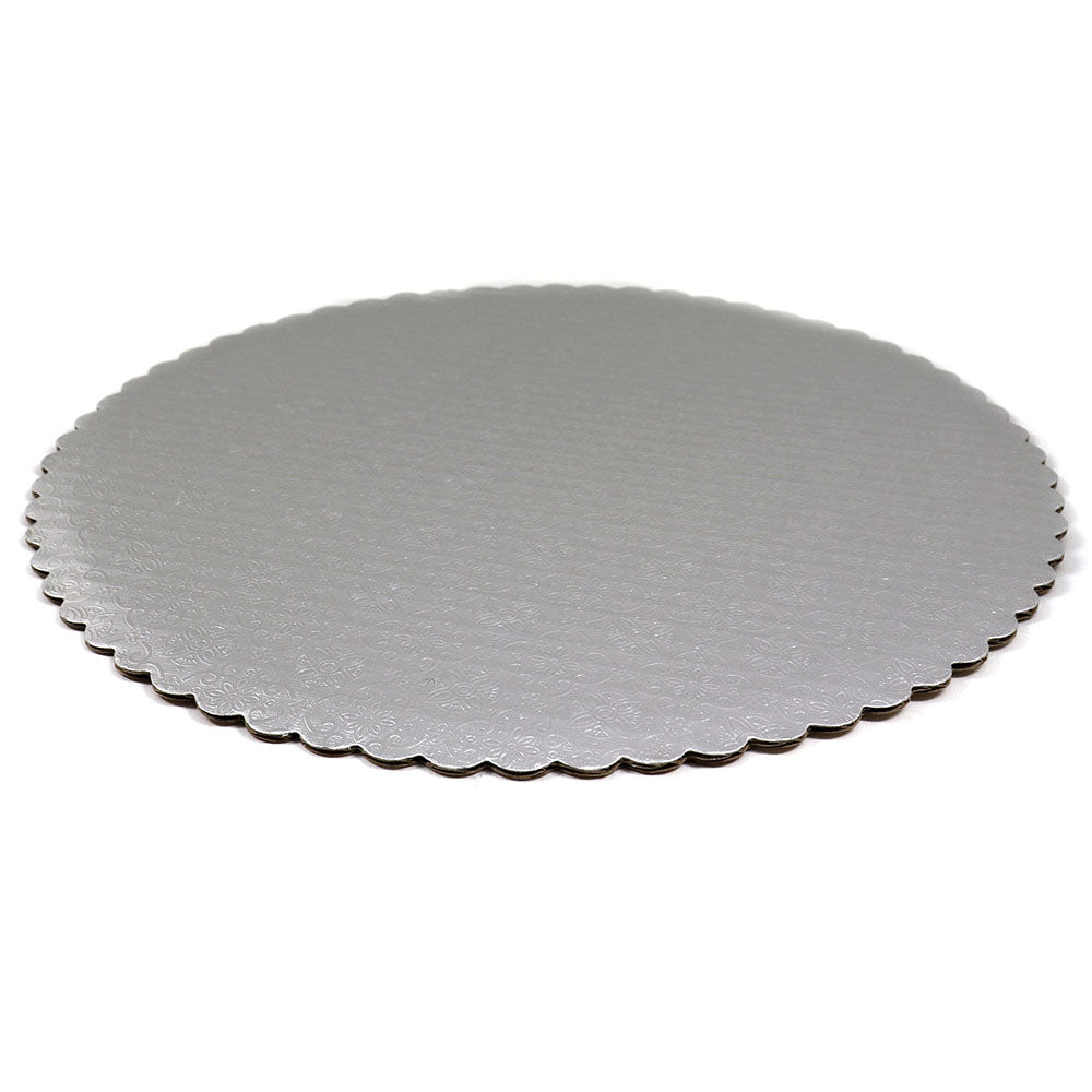 O'Creme Silver Scalloped Round Cake & Pastry Board, 14", Pack of 10