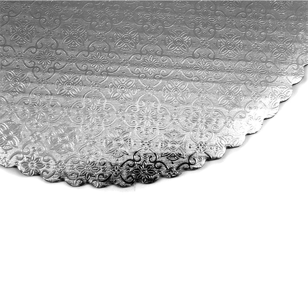 O'Creme Silver Scalloped Round Cake & Pastry Board, 14", Pack of 10