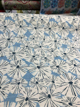 Waverly Forget Me Not Cotton Fabric - Sky Blue, Off White And Slate Floral Screen Print, 54" Width (1 Yard)