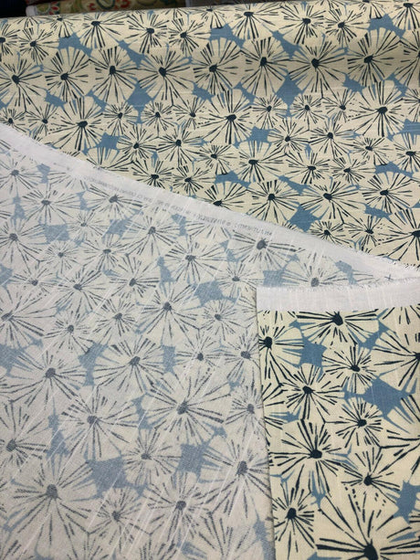 Waverly Forget Me Not Cotton Fabric - Sky Blue, Off White And Slate Floral Screen Print, 54" Width (1 Yard)