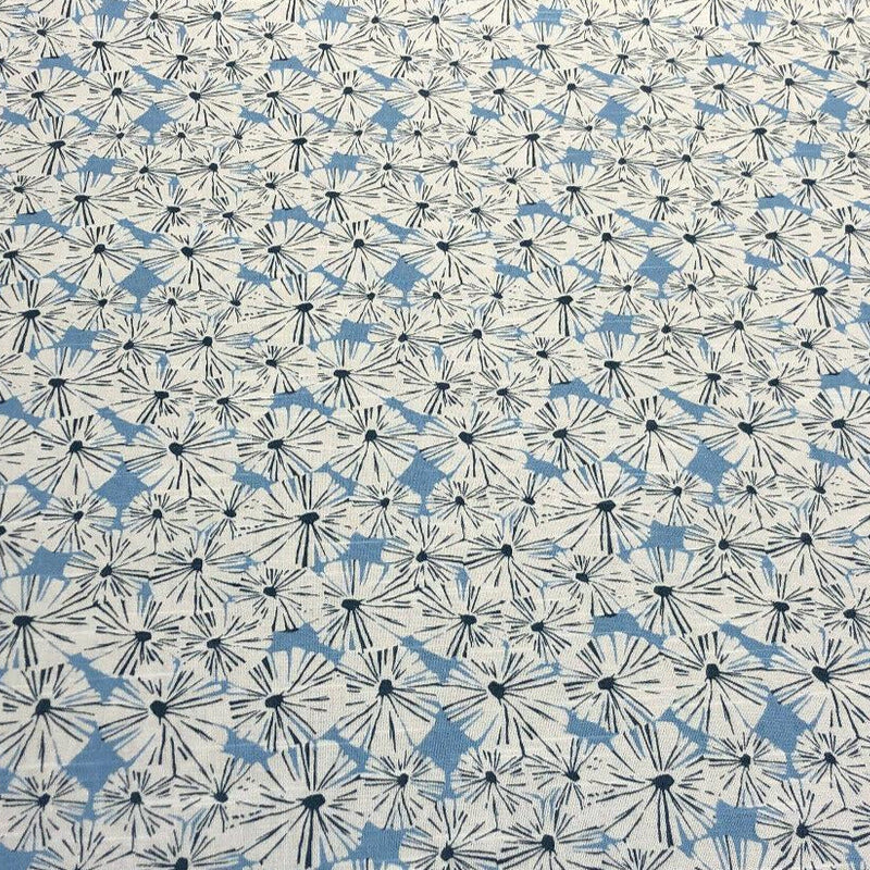 Waverly Forget Me Not Cotton Fabric - Sky Blue, Off White And Slate Floral Screen Print, 54" Width (1 Yard)
