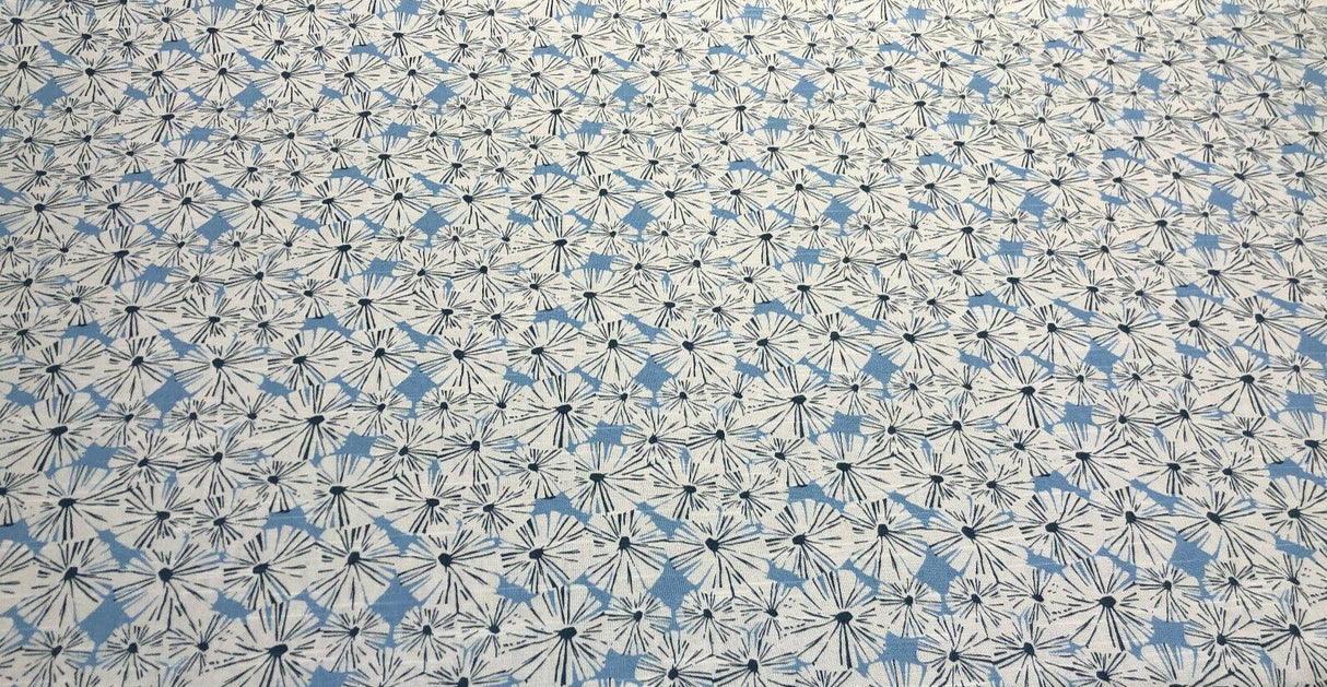 Waverly Forget Me Not Cotton Fabric - Sky Blue, Off White And Slate Floral Screen Print, 54" Width (1 Yard)