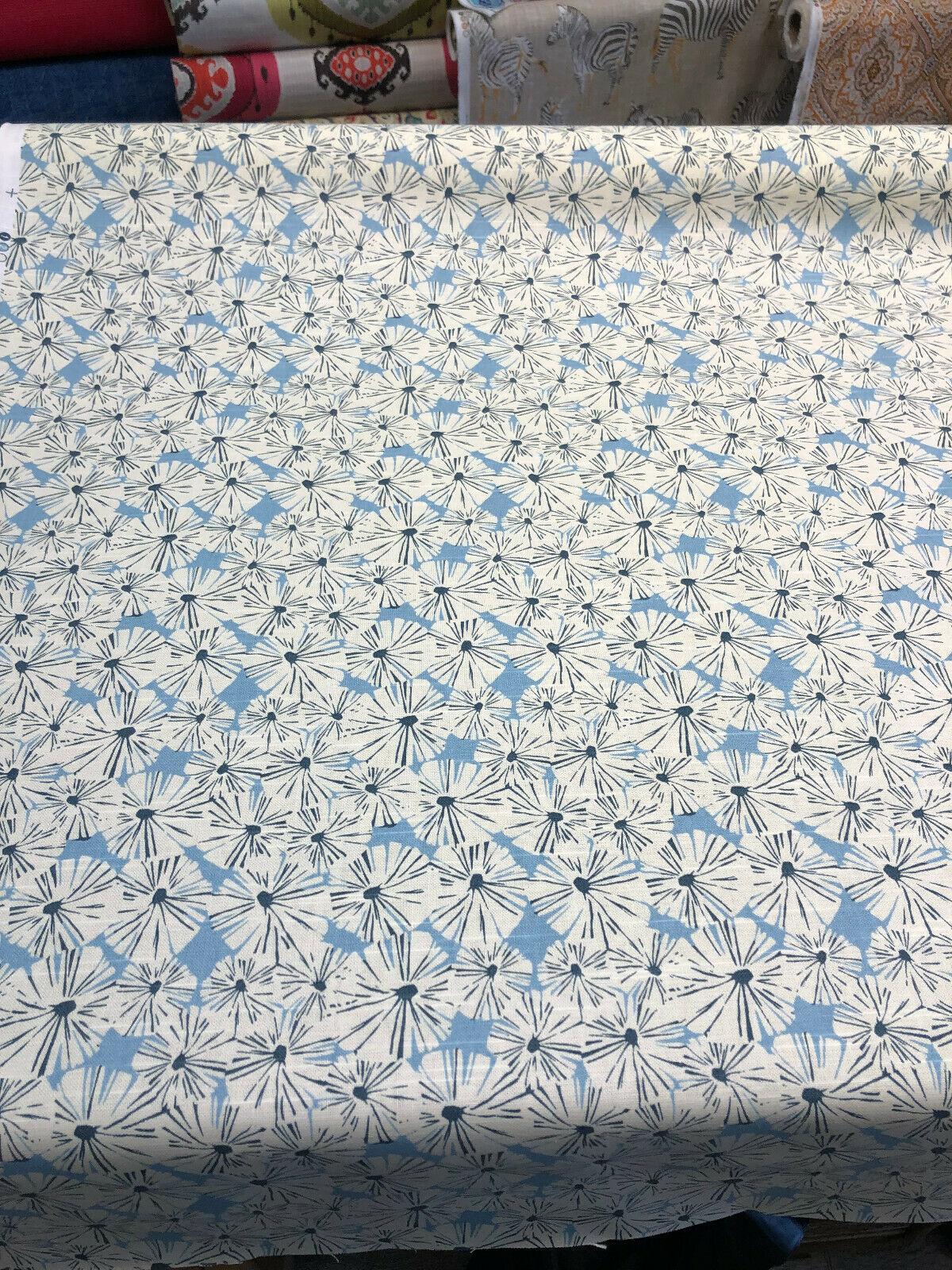 Waverly Forget Me Not Cotton Fabric - Sky Blue, Off White And Slate Floral Screen Print, 54" Width (1 Yard)