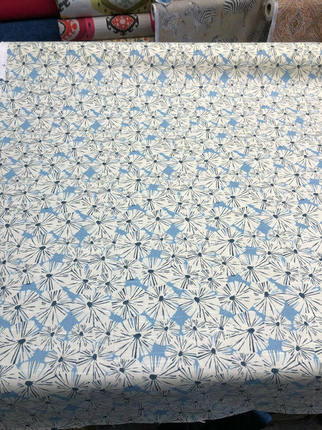 Waverly Forget Me Not Cotton Fabric - Sky Blue, Off White And Slate Floral Screen Print, 54" Width (1 Yard)