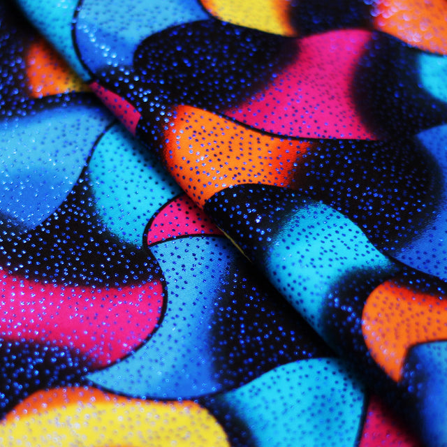 Eye Candy Nylon Spandex Fabric - Multi/Black Colorful Print, Four-Way Stretch, 58/60" Width (1 Yard)