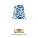 Mainstays 13" Rechargeable Metal Accent Lamp w/Pleated Blue & White Floral Shade - Dimmable
