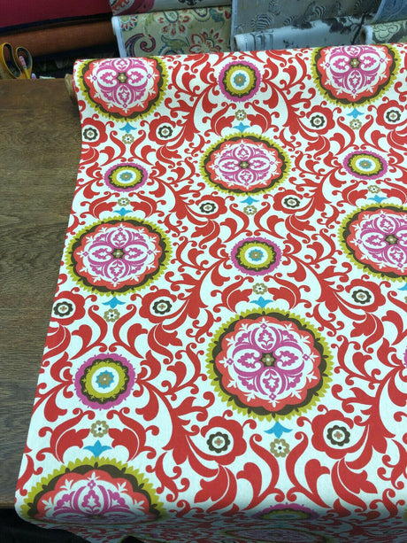 Waverly Celestial Sun Fiesta Cotton Fabric - Orange, Brown, Fuchsia, Gold And Aqua Folky Pattern, 45" Width (1 Yard)