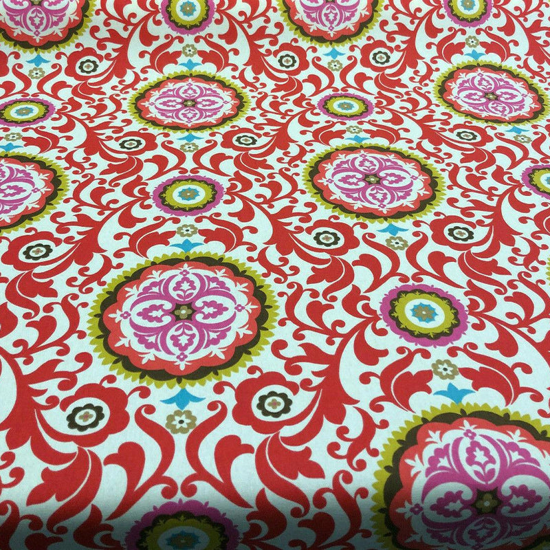Waverly Celestial Sun Fiesta Cotton Fabric - Orange, Brown, Fuchsia, Gold And Aqua Folky Pattern, 45" Width (1 Yard)