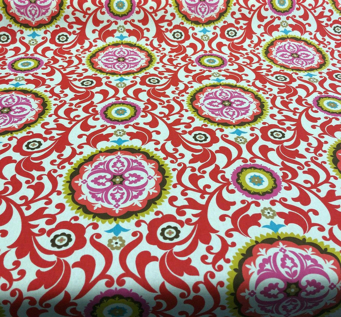Waverly Celestial Sun Fiesta Cotton Fabric - Orange, Brown, Fuchsia, Gold And Aqua Folky Pattern, 45" Width (1 Yard)