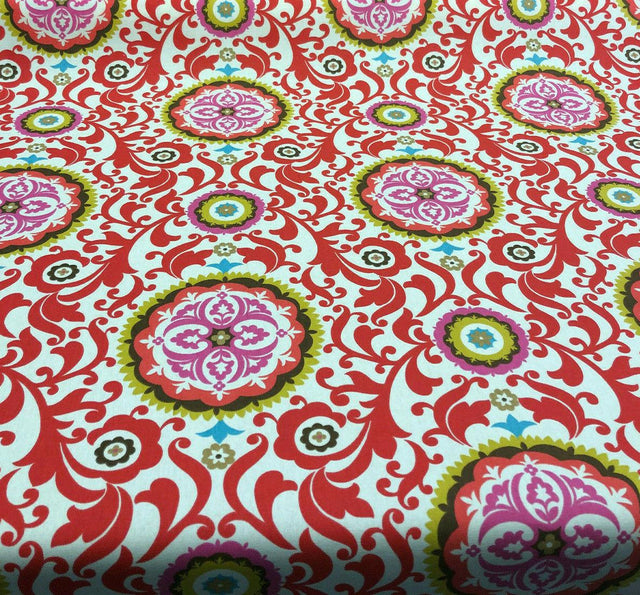 Waverly Celestial Sun Fiesta Cotton Fabric - Orange, Brown, Fuchsia, Gold And Aqua Folky Pattern, 45" Width (1 Yard)