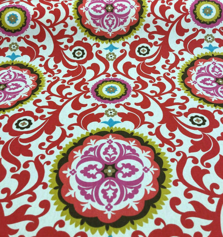 Waverly Celestial Sun Fiesta Cotton Fabric - Orange, Brown, Fuchsia, Gold And Aqua Folky Pattern, 45" Width (1 Yard)