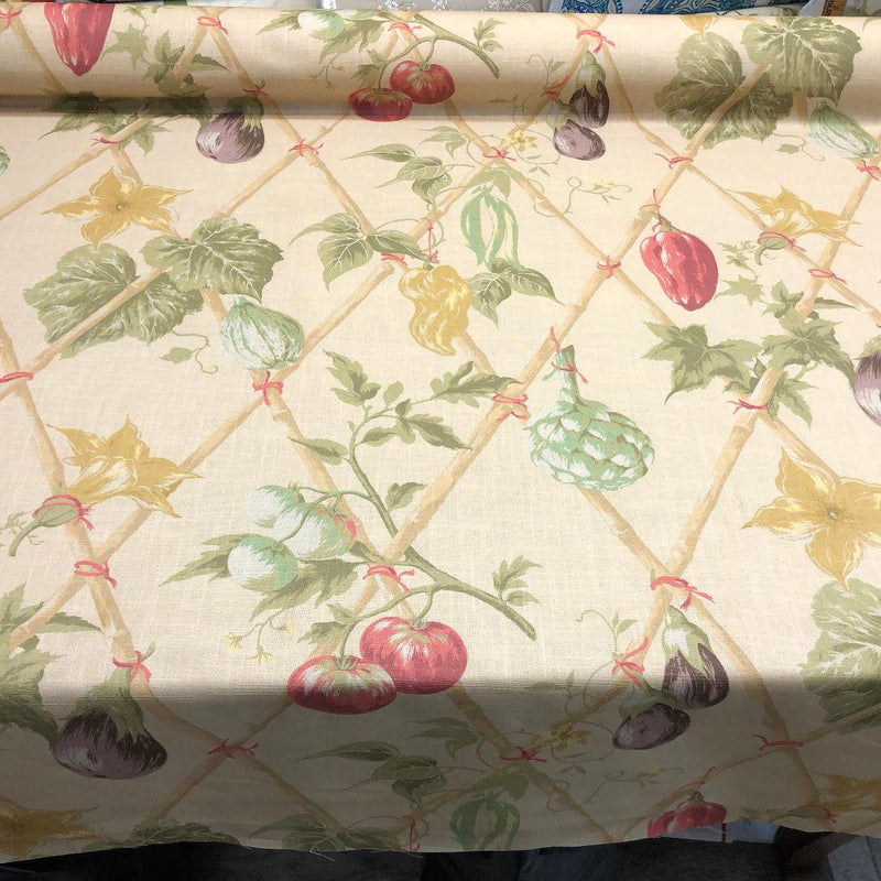On The Vine Antique Cotton Fabric - Multicolor Vegetable Garden Print, 54" Width (1 Yard)