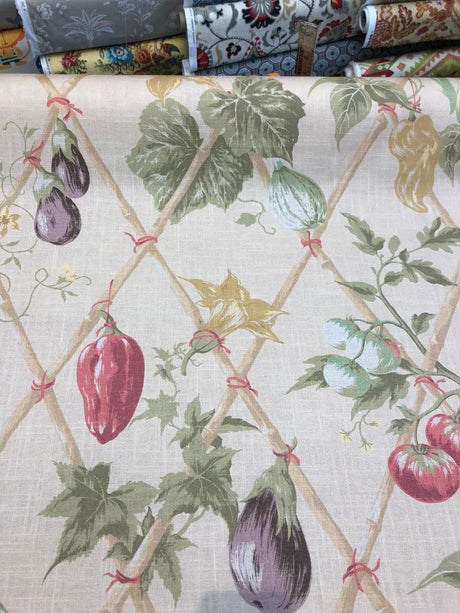On The Vine Antique Cotton Fabric - Multicolor Vegetable Garden Print, 54" Width (1 Yard)