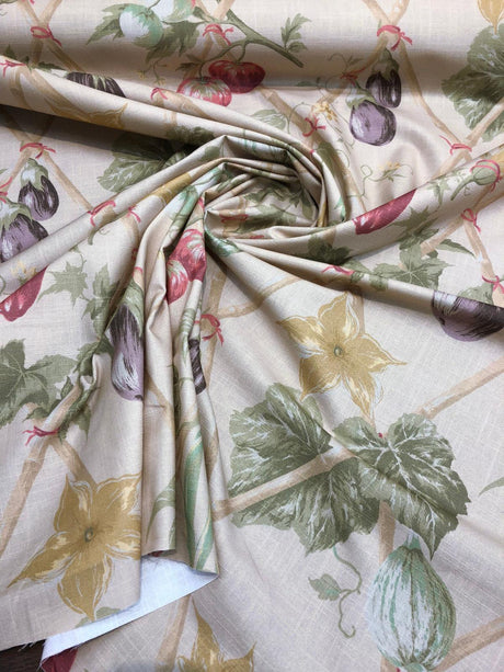 On The Vine Antique Cotton Fabric - Multicolor Vegetable Garden Print, 54" Width (1 Yard)