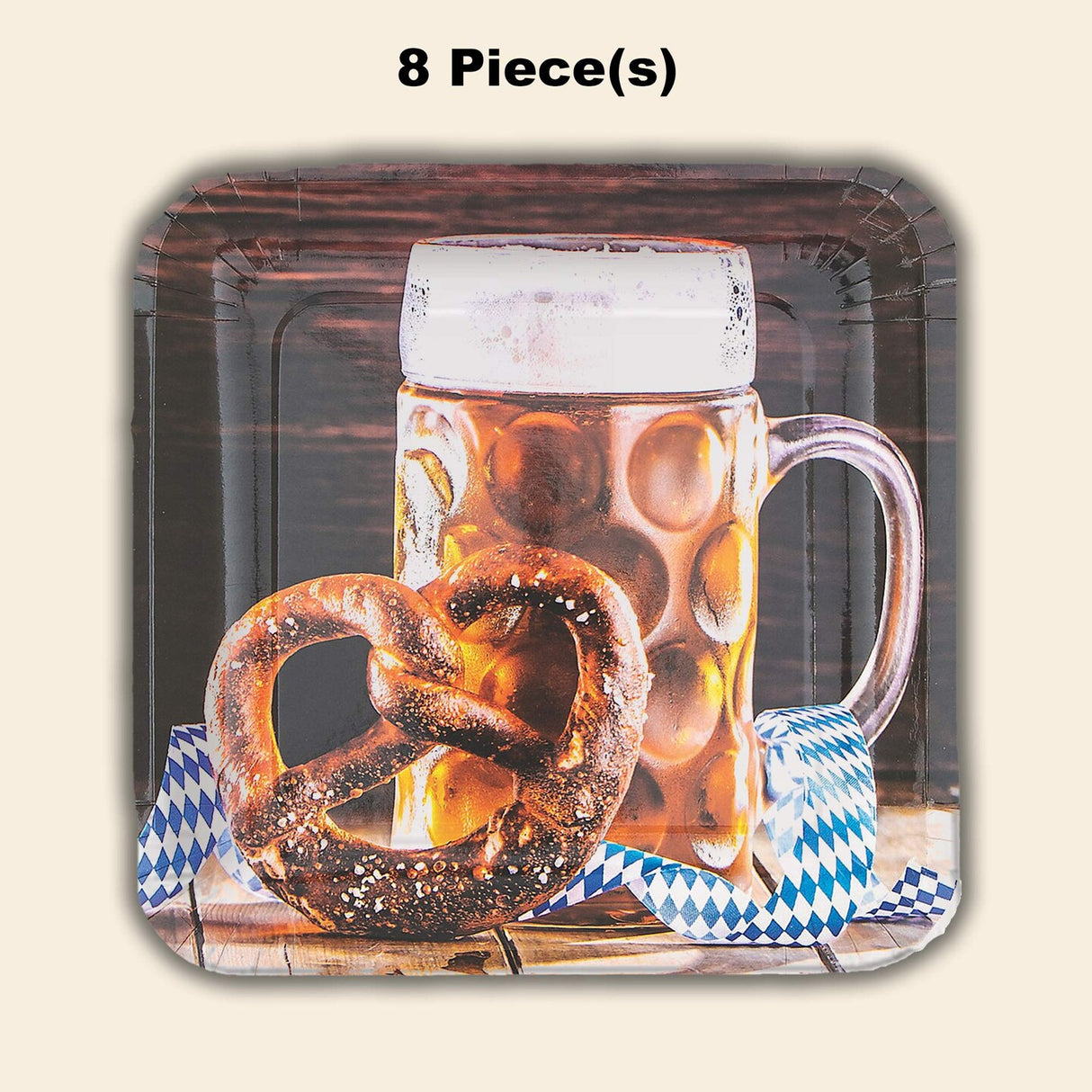 8 Ct. Oktoberfest Party Beer & Pretzel Paper Dinner Plates Festive Bavarian Tableware 9 Inch