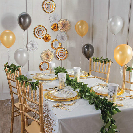 8 Ct. White with Gold Foil Dots Paper Dessert Plates Elegant Wedding Party Tableware 7"