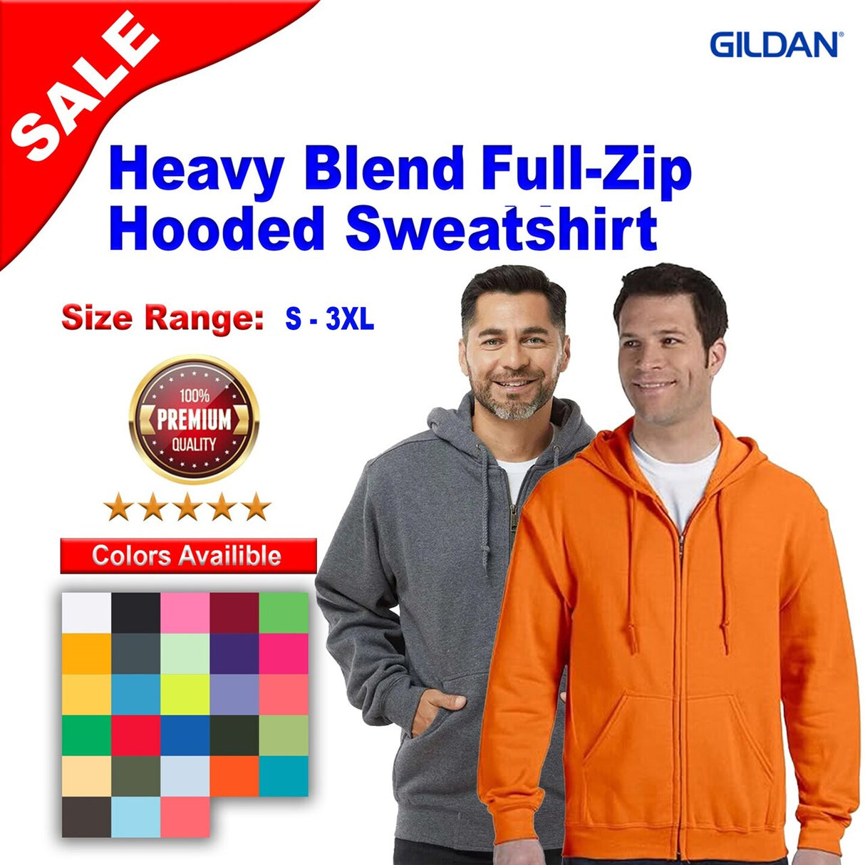 Gildan® Heavy Blend Full-Zip Long Sleeve Hooded Sweatshirt