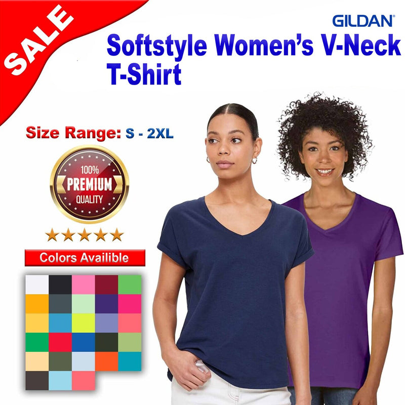 GildanÂ® Softstyle Womenâ€™s Short Sleeve V-Neck T-Shirt