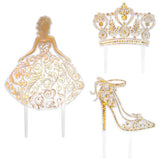 Princess, Crown and Shoe Gold Quinceañera Cake Kit Topper