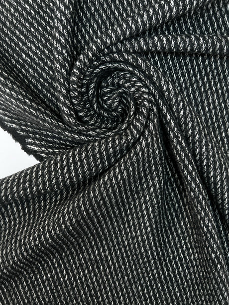 Cotton Wool Tweed Striped Black White