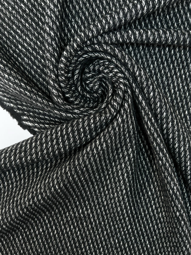 Cotton Wool Tweed Striped Black White