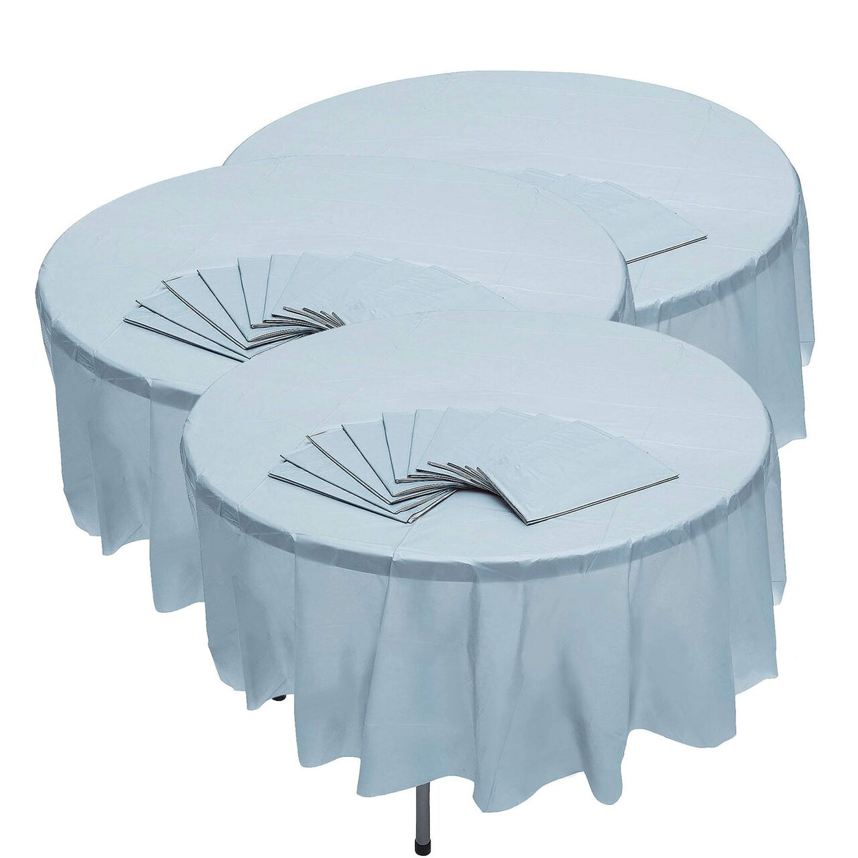 6 Ft. 10" Bulk Pack of 12 Light Blue Round Disposable Plastic Tablecloths