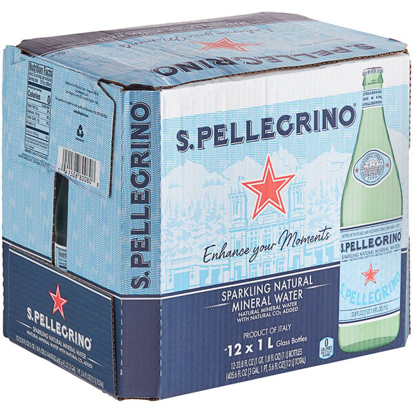 San Pellegrino Sparkling Natural Mineral Water 1 Liter Glass Bottle - 12/Case