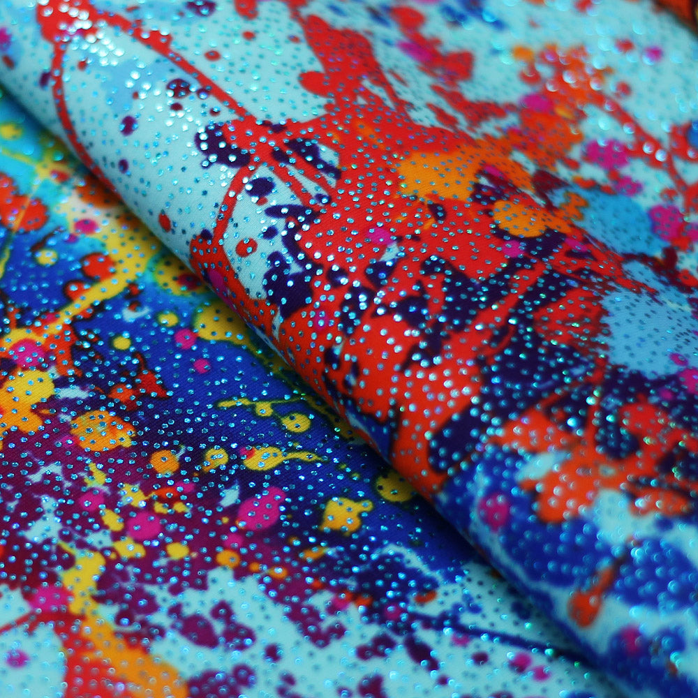 Graffiti Nylon Spandex Fabric - Rainbow Paint Splatter, Multi-Color, 58/60" Width (1 Yard)