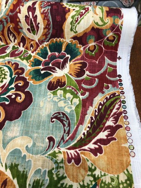 Richloom Teak Sunset 100 Percent Cotton Fabric - Distressed Screen Printed Multi Color, 56" Width, 36" Horizontal Repeat, 27" Vertical Repeat (1 Yard)