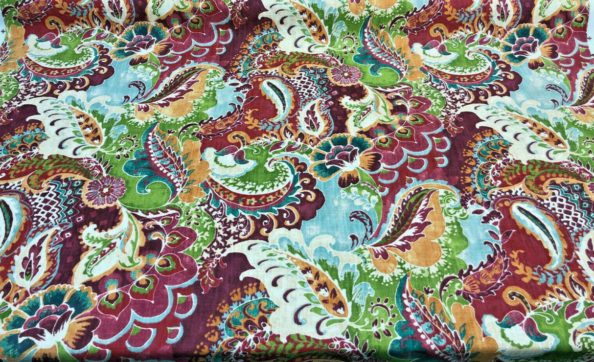 Richloom Teak Sunset 100 Percent Cotton Fabric - Distressed Screen Printed Multi Color, 56" Width, 36" Horizontal Repeat, 27" Vertical Repeat (1 Yard)