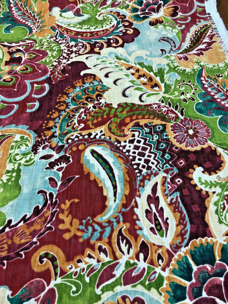 Richloom Teak Sunset 100 Percent Cotton Fabric - Distressed Screen Printed Multi Color, 56" Width, 36" Horizontal Repeat, 27" Vertical Repeat (1 Yard)