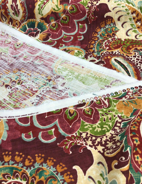 Richloom Teak Sunset 100 Percent Cotton Fabric - Distressed Screen Printed Multi Color, 56" Width, 36" Horizontal Repeat, 27" Vertical Repeat (1 Yard)