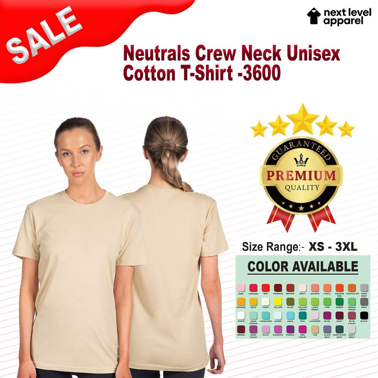 Next Level® Neutrals Crewneck Unisex Cotton Short Sleeve T-Shirt