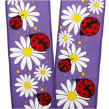 Flowers Printed Wired Ribbon 2.5" x 10 yd Ladybugs & Posies on Purple