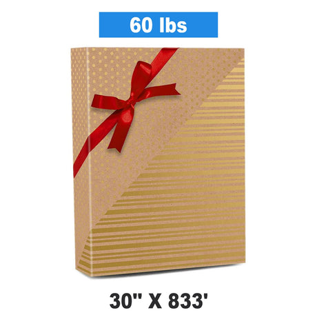 30''x833' Gold Dot & Stripe Best Reversible Papers for All Your Gifts