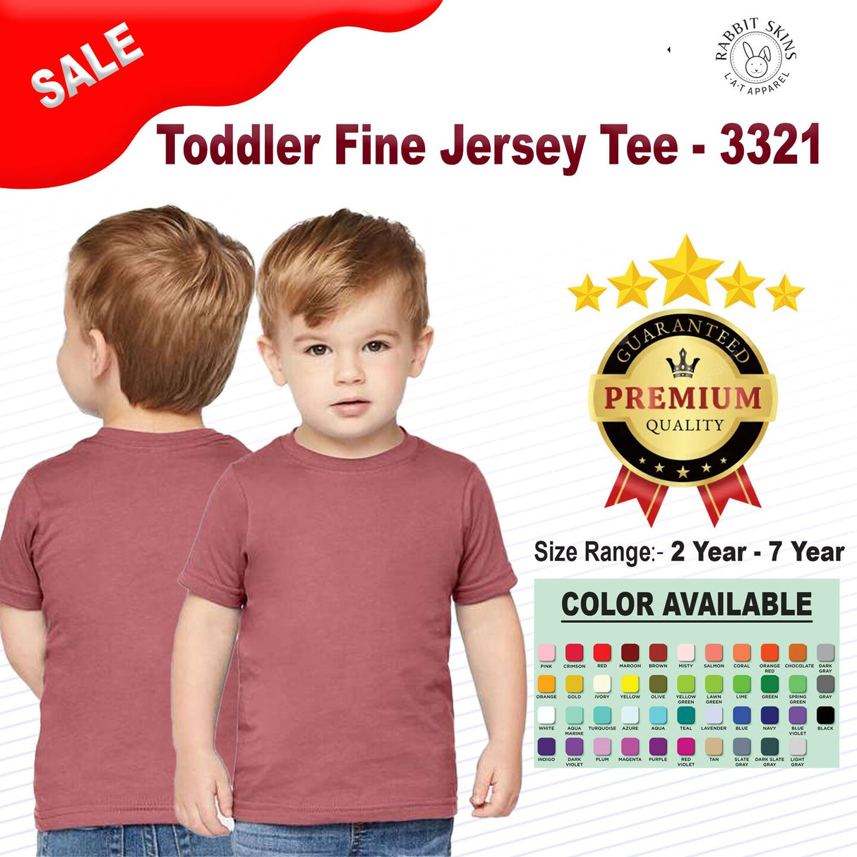 RADYAN® Toddler Fine Jersey Crewneck Short Sleeve Tee - 3321
