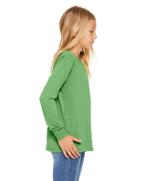Image 1: Bella Canvas Youth Triblend Long Sleeve TeeImage 2: Soft triblend fabric youth shirtImage 3: Lightweight long sleeve kids teeImage 4: Blank youth triblend shirt for printingImage 5: Comfortable Bella Canvas youth apparelImage 6: Premium children's long sleeve shirt