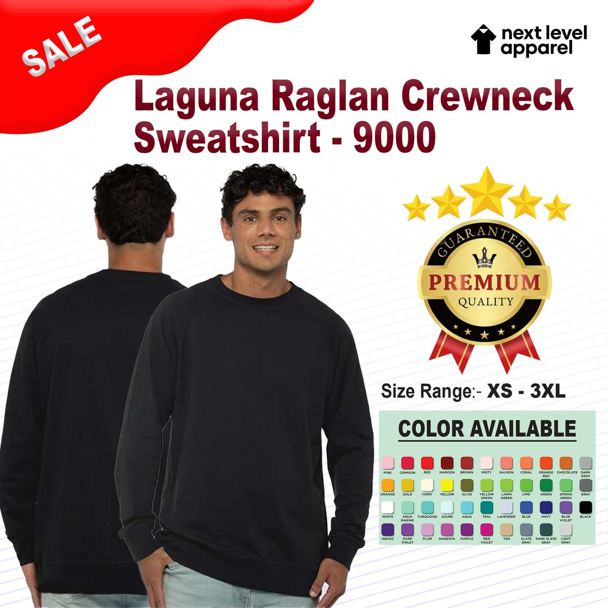Next Level® Laguna Raglan Crewneck Long Sleeve Sweatshirt